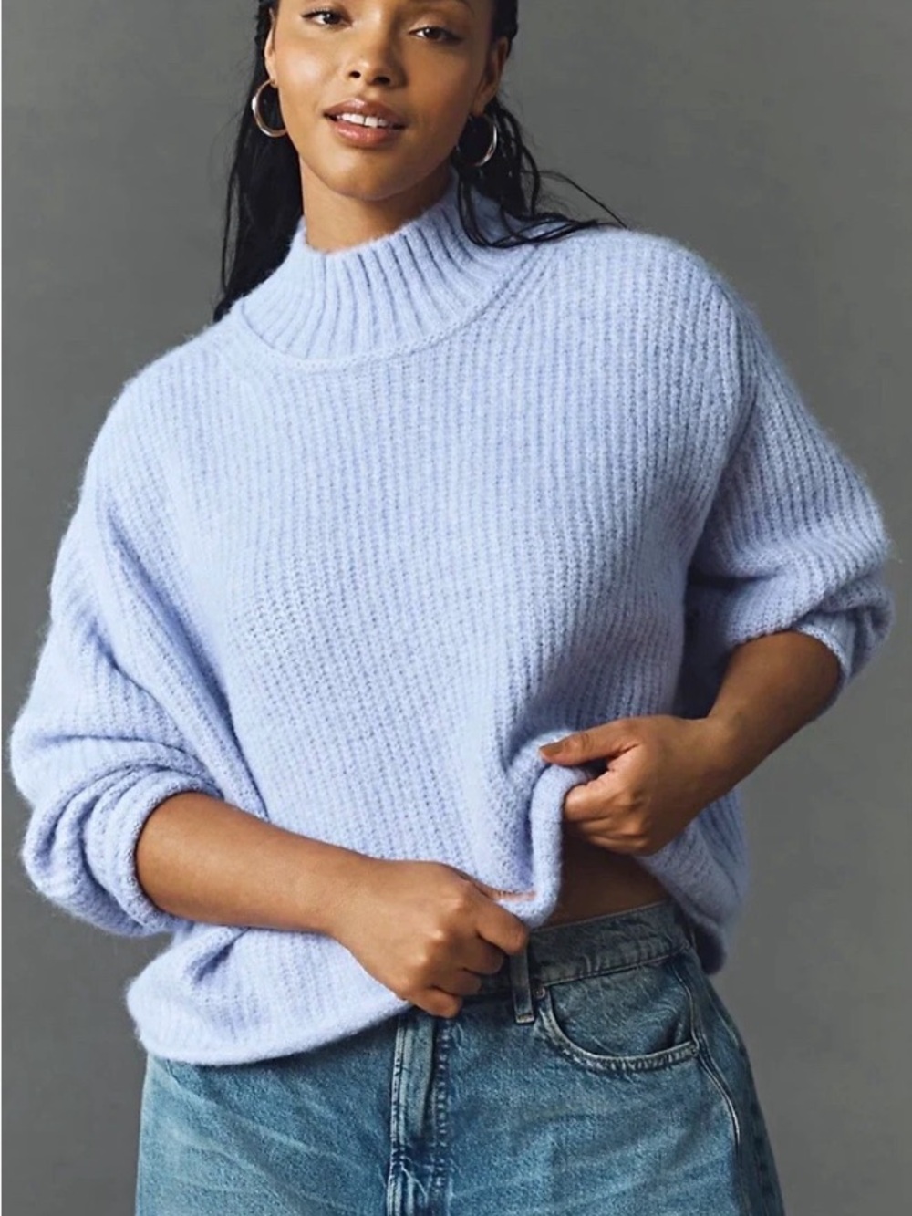 Anthropologie Pilcro The Dawn Mock Neck Chunky Knit Sweater Lilac 1X New
